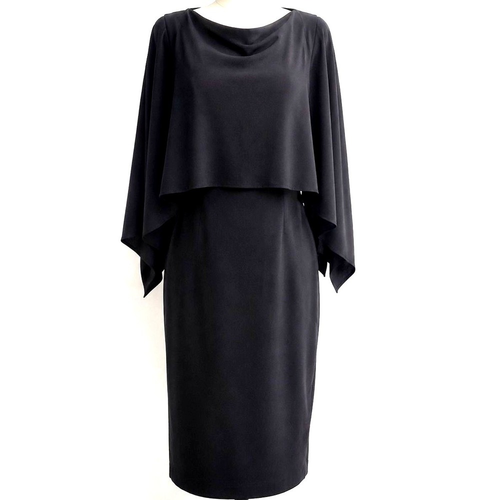 Chico's Black Capelet Sheath Dress 0P Petite LBD Convertible Drape Cocktail